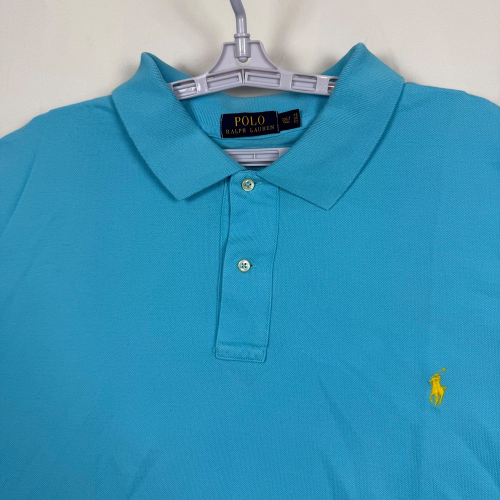 Polo Ralph Lauren Mens 3XLT Blue Short Sleeve Pique Polo Shirt Yellow Pony